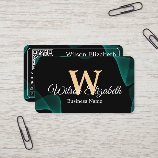 Moderne elegante monogrammierte QR-Code Visitenkar Visitenkarte (Vorderseite/Rückseite Beispiel)