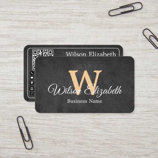 Moderne elegante monogrammierte QR-Code Visitenkar Visitenkarte (Vorderseite/Rückseite Beispiel)