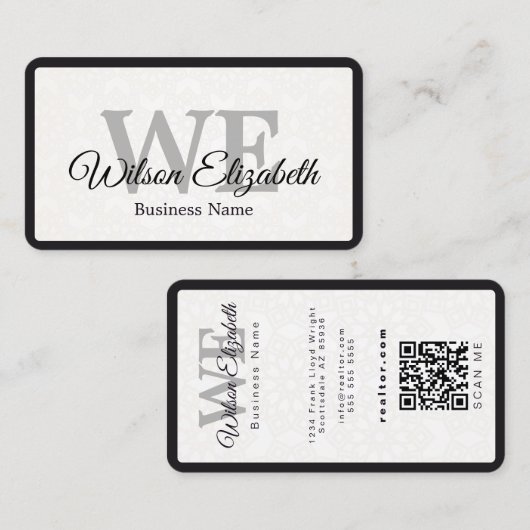 Moderne elegante monogrammierte QR-Code Visitenkar Visitenkarte (Vorne/Hinten)