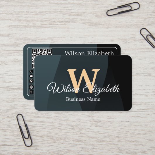 Moderne elegante monogrammierte QR-Code Visitenkar Visitenkarte (Vorderseite/Rückseite Beispiel)