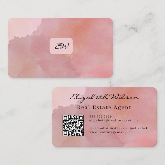 Moderne elegante monogrammierte QR-Code Visitenkar Visitenkarte (Vorne/Hinten)