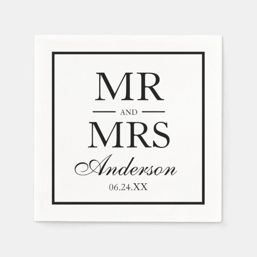 Moderne Elegante Mr. and Mrs Wedding BW Serviette (Vorderseite)