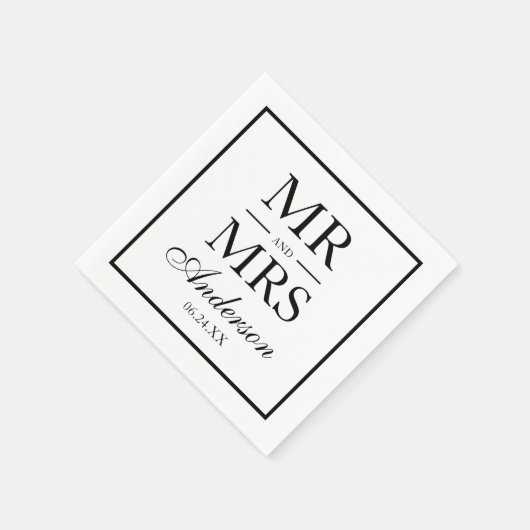 Moderne Elegante Mr. and Mrs Wedding BW Serviette (Ecke)