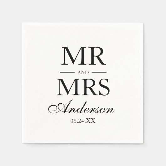 Moderne Elegante Mr. and Mrs. Wedding Serviette (Vorderseite)
