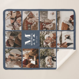 Moderne Elegante Multi Foto Collage Navy Blue Sherpadecke