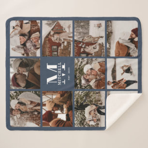 Moderne Elegante Multi Foto Collage Navy Blue Sherpadecke