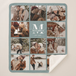 Moderne Elegante Multi-Foto Collage Sage Green Sherpadecke