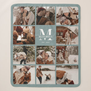 Moderne Elegante Multi-Foto Collage Sage Green Sherpadecke