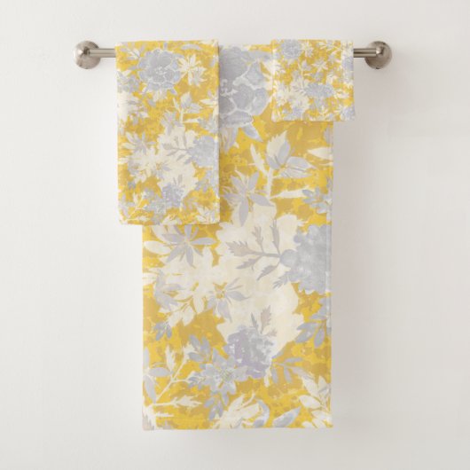 Moderne Elegante Mustard Yellow Marigold Blume Badhandtuch Set (Insitu)