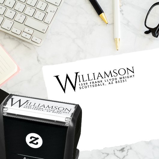 Moderne elegante Nachname Hochzeit-Rücksendeadress Permastempel