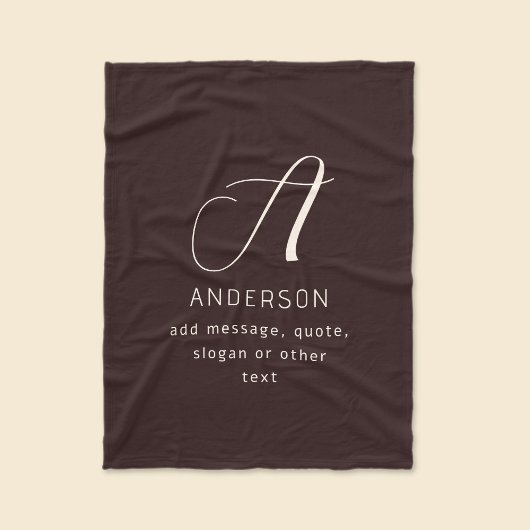 Moderne elegante Name & Monogramm | Dunkelbraun Fleecedecke