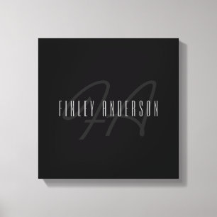 Moderne elegante Name & Monogramm Dunkelgrau & S Leinwanddruck