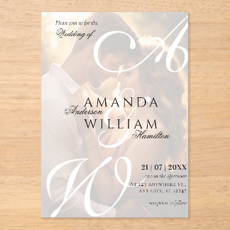 Moderne elegante Namen Schriftfoto-Hochzeit Acryleinladungen