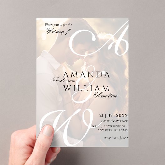 Moderne Elegante Names Script Foto Hochzeit Acryleinladungen (Insitu (Handheld))