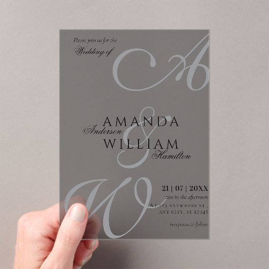 Moderne Elegante Names Script Foto Hochzeit Acryleinladungen (Insitu (Handheld))
