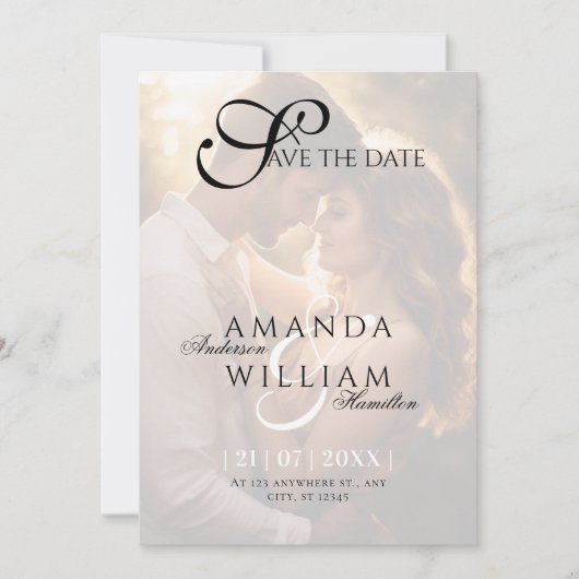 Moderne Elegante Names Script Foto Hochzeit Save The Date (Vorderseite)