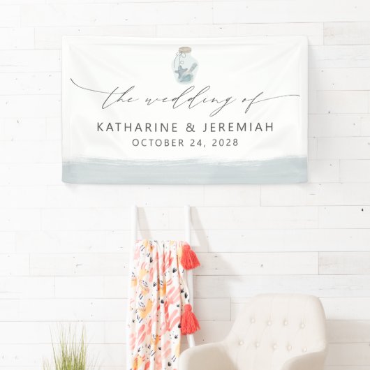 Moderne elegante Nautical Seashell Script Hochzeit Banner (Insitu)
