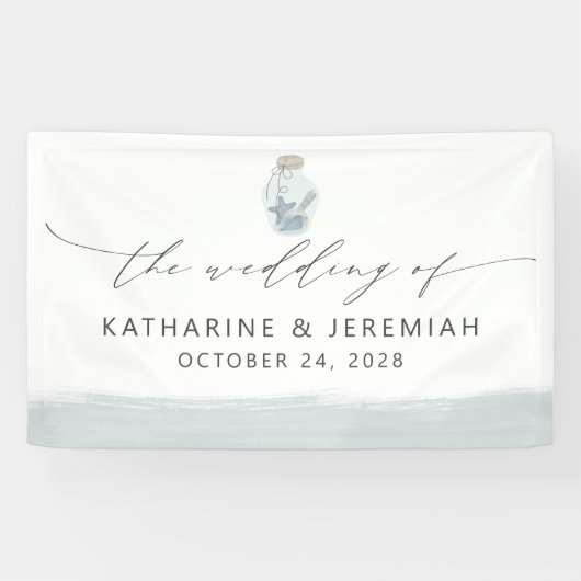 Moderne elegante Nautical Seashell Script Hochzeit Banner (Horizontal)