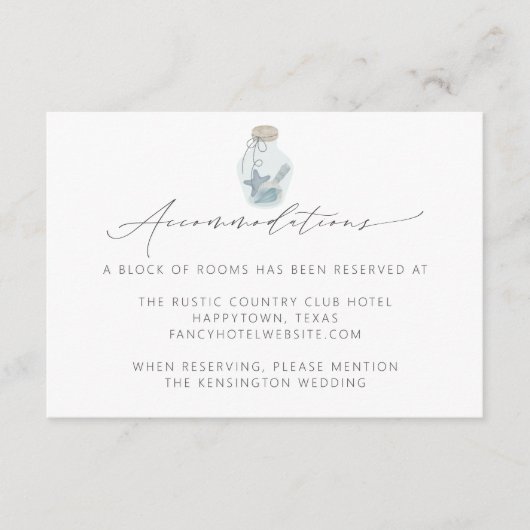 Moderne elegante Nautical Seashell Script Hochzeit Begleitkarte (Vorderseite)