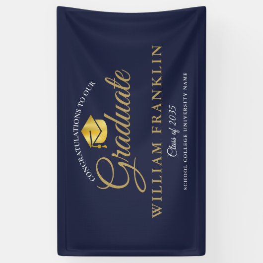 Moderne Elegante Navy Blue and Gold Abschluss Bann Banner (Vertikal)