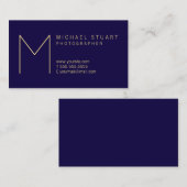 Moderne elegante Navy Blue and Gold Monogram Visitenkarte (Vorne/Hinten)