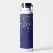 Moderne elegante Navy Blue Glitzer Dripping Initia Trinkflasche (Rückseite)