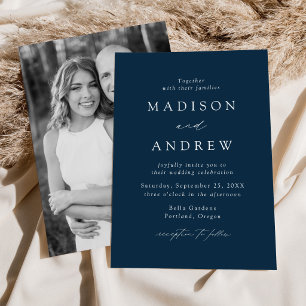 Moderne Elegante Navy-Foto-Hochzeit Einladung