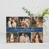 Moderne elegante Navy-Typografie 6 FotoCollage Dankeskarte (Stehend Vorderseite)