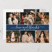 Moderne elegante Navy-Typografie 6 FotoCollage Dankeskarte (Vorne/Hinten)