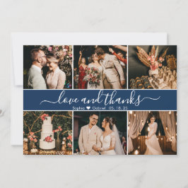 Moderne elegante Navy-Typografie 6 FotoCollage Dankeskarte