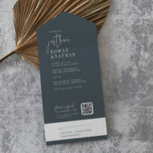 Moderne elegante Navyblaue Hochzeit mit QR-Code "J