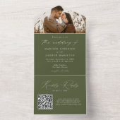 Moderne elegante Olive Green Foto Hochzeit All In One Einladung (Innen Boden)