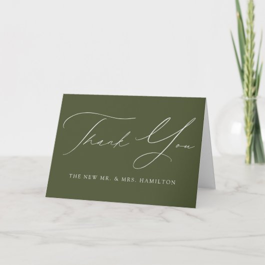 Moderne elegante Olive Green Wedding Dankeskarte (Vorderseite)