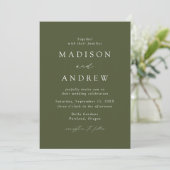 Moderne elegante Olive Green Wedding Einladung (Stehend Vorderseite)