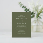 Moderne elegante Olive Green Wedding Einladungspostkarte (Stehend Vorderseite)
