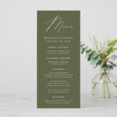 Moderne elegante Olive Green Wedding Menükarte (Stehend Vorderseite)