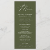 Moderne elegante Olive Green Wedding Menükarte (Vorderseite)