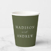 Moderne elegante Olive Green Wedding Pappbecher (Vorderseite)