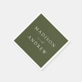Moderne elegante Olive Green Wedding Serviette (Ecke)