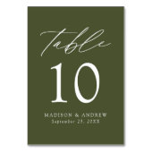 Moderne elegante Olive Green Wedding Tischnummer (Rückseite)