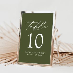 Moderne elegante Olive Green Wedding Tischnummer