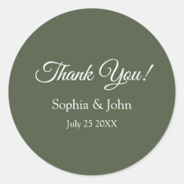 Moderne elegante Olive Green Wedding Vielen Dank Runder Aufkleber