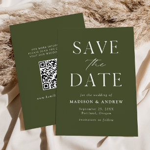 Moderne elegante Olive-Grün-QR-Code Save The Date