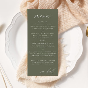 Moderne elegante Olive-Hochzeitsmenü-Schrift Werbekarte