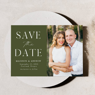 Moderne elegante Oliven-grüne Fotografie Save The Date