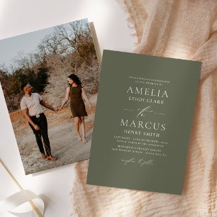 Moderne elegante Oliven-Hochzeitsschrift Einladung