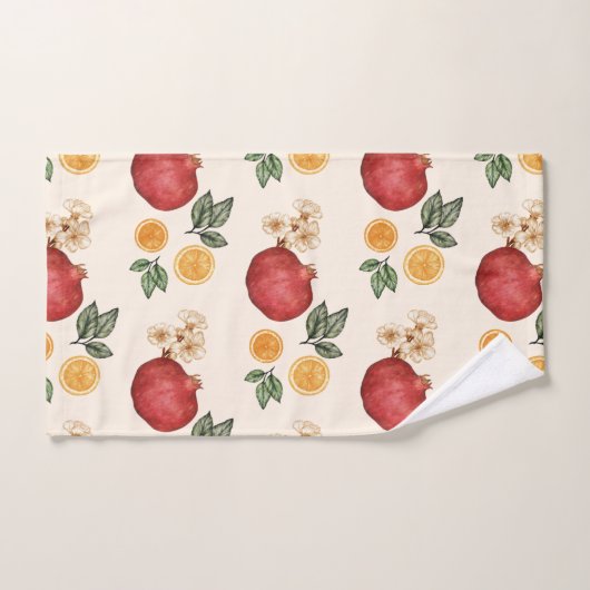 Moderne, elegante Orangen und Granatapfel Handtuch Badhandtuch Set (Handtuch)