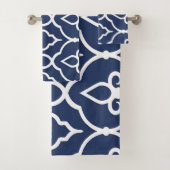 Moderne, elegante Ornamente in Marineblau, Weiß Badhandtuch Set (Insitu)