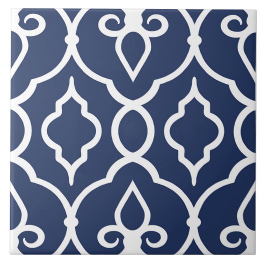 Moderne, elegante Ornamente in Marineblau, Weiß Fliese (Vorderseite)