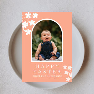 Moderne elegante Ostern Familienfoto Blumen & Boge Feiertagskarte